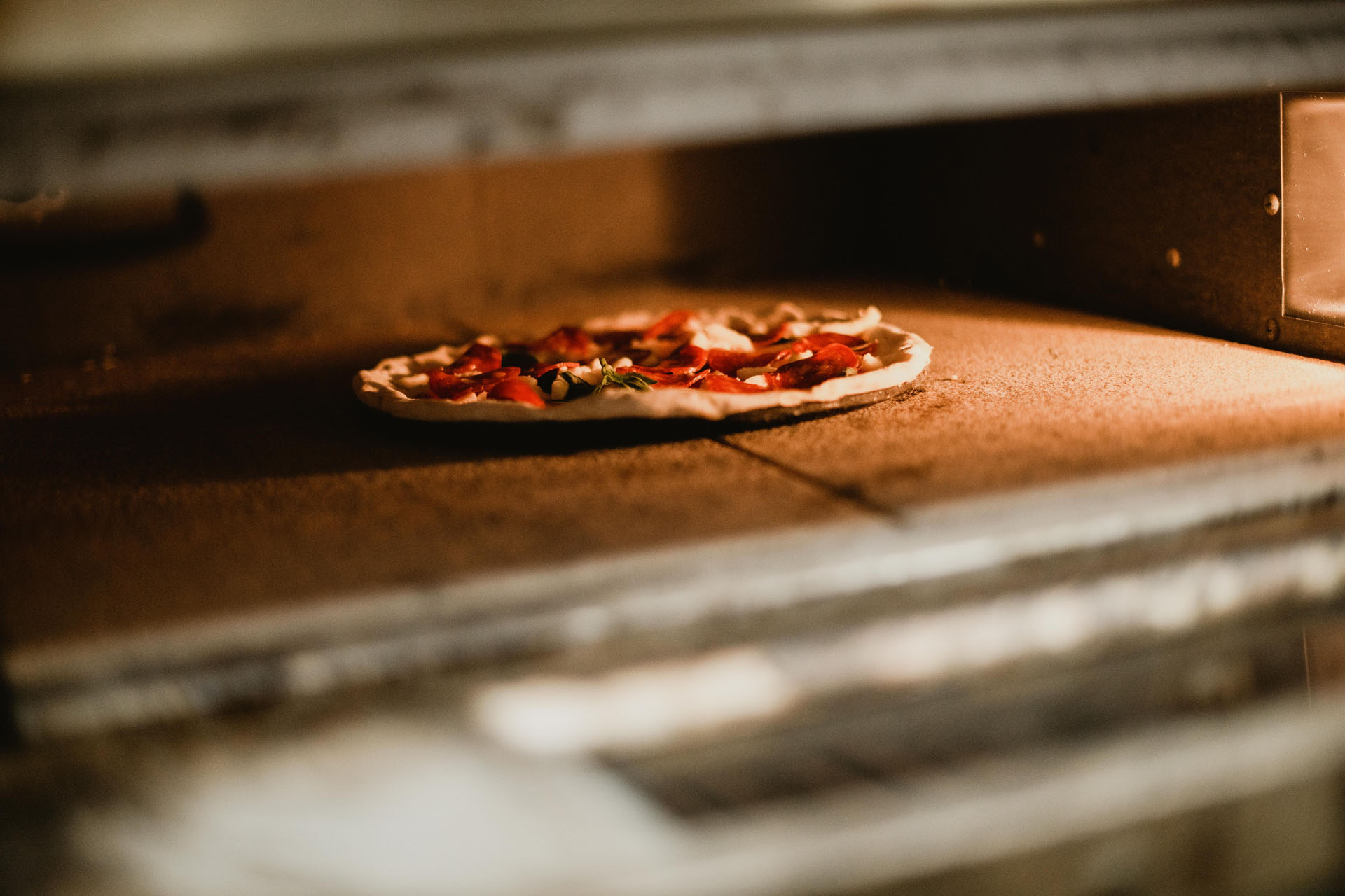 Fresh pizza in pizza oven